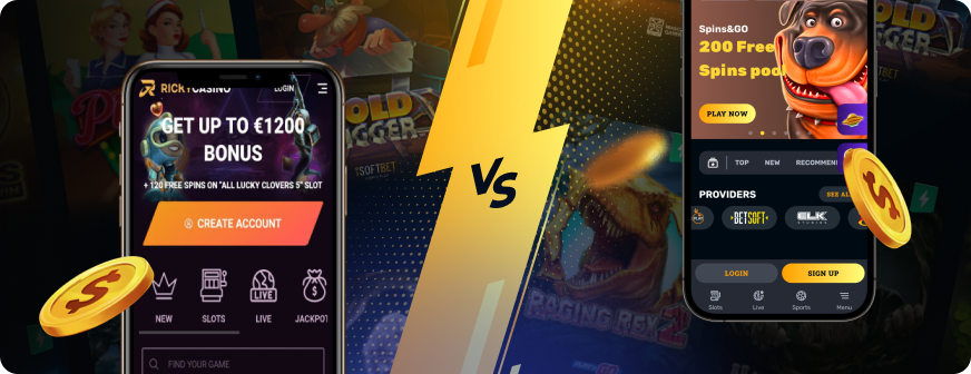 Comparison of mobile versions of Ricky casino and Rocketplay casino